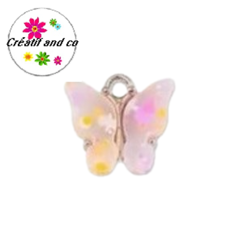 Breloque papillon métal et acrylique moucheté 14mm