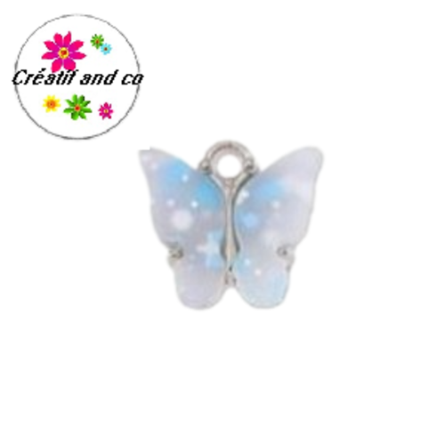 Breloque papillon métal et acrylique moucheté 14mm