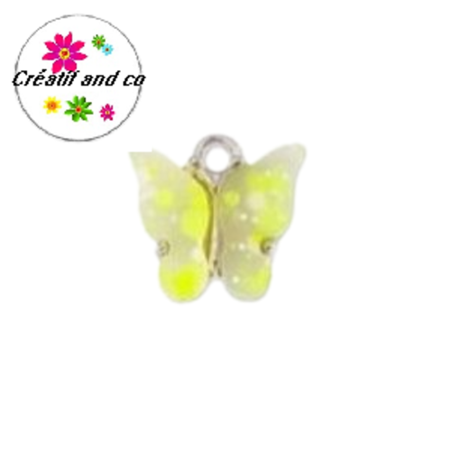 Breloque papillon métal et acrylique moucheté 14mm
