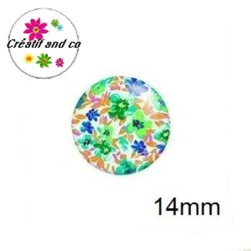 X2 cabochons fleuris 14mm