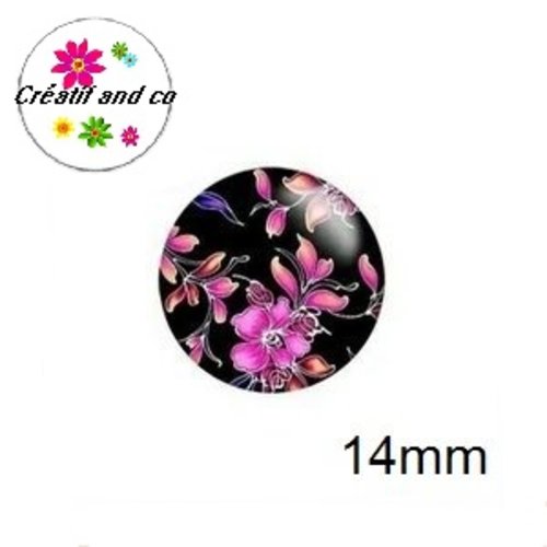 X2 cabochons fleuris 14mm