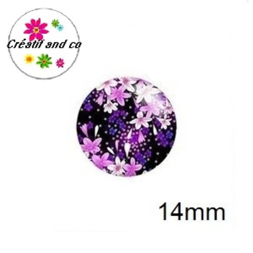 X2 cabochons fleuris 14mm