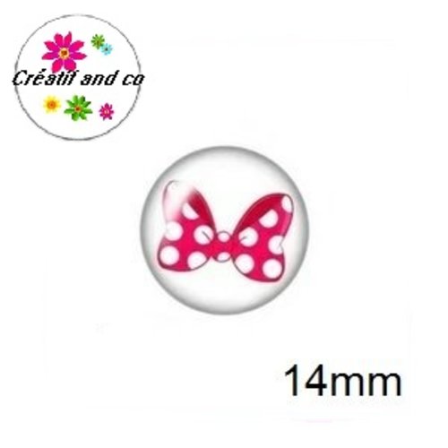 X2 cabochons gros noeud fuchsia pois blanc 14mm