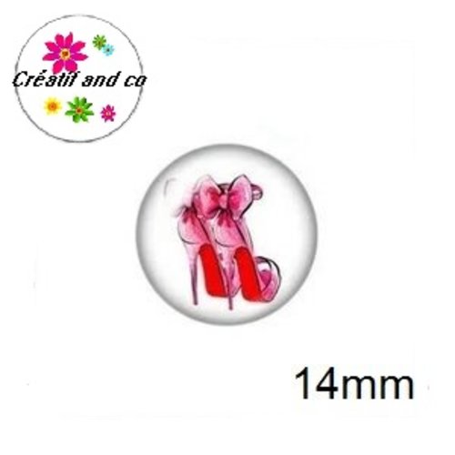 X2 cabochons escarpin fuchsia 14mm