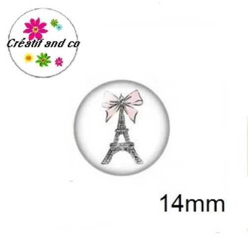 X2 cabochons tour eiffel et noeud 14mm