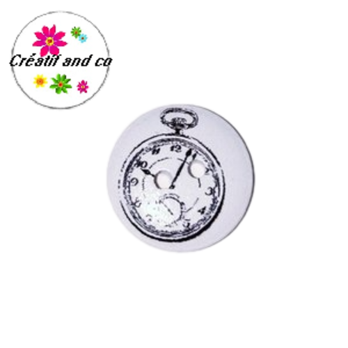 Bouton en bois vernis motif montre gousset noire 18mm