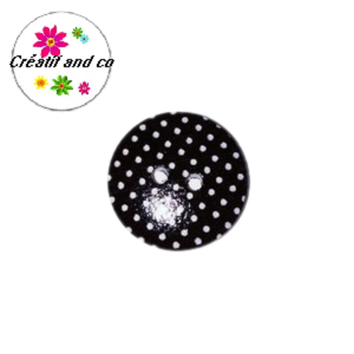 Bouton en bois vernis noir pois blanc 18mm