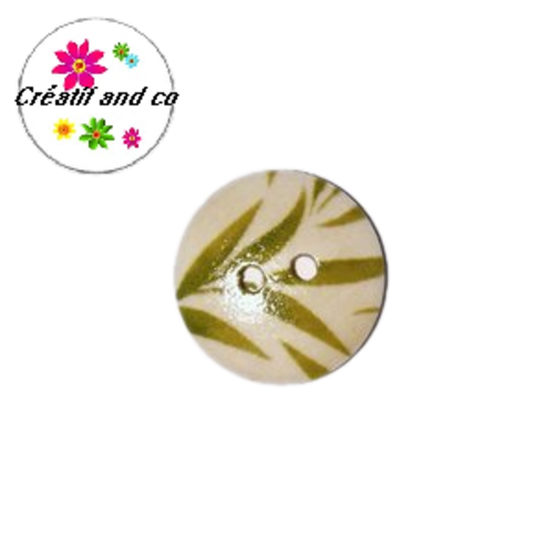 Bouton en bois vernis motif feuille 18mm