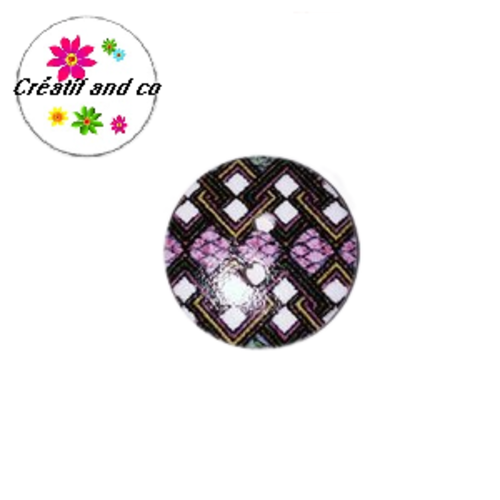 Bouton en bois vernis à motif 18mm