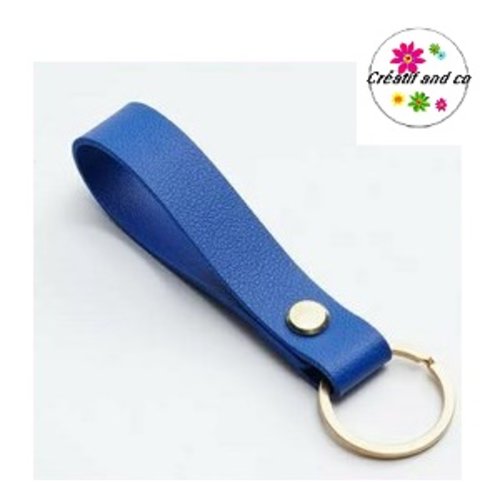 Porte clé porte simili cuir bleu roi