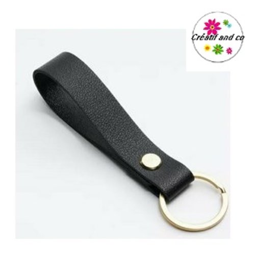 Porte clé porte simili cuir noir