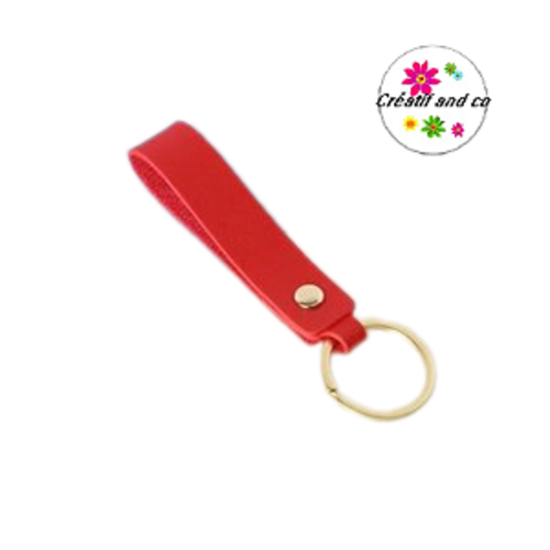 Porte clé porte simili cuir rouge