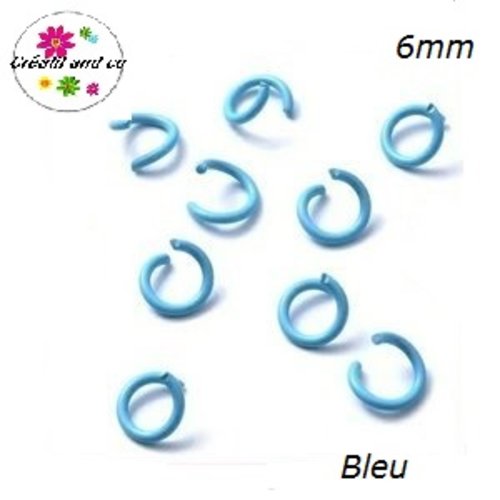 X10 anneaux de jonction ouverts métal bleu 6mm