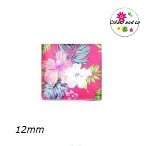X2 cabochons carrés fleuris 12mm