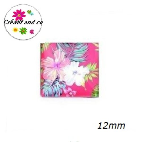 X2 cabochons carrés fleuris 12mm