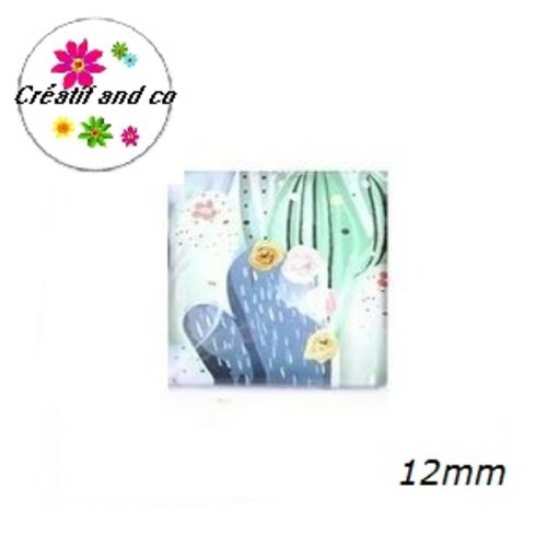X2 cabochons carrés fleuris 12mm