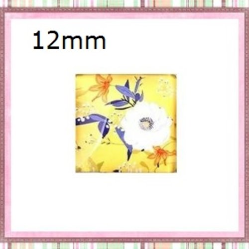 X2 cabochons carrés fleuris 12mm