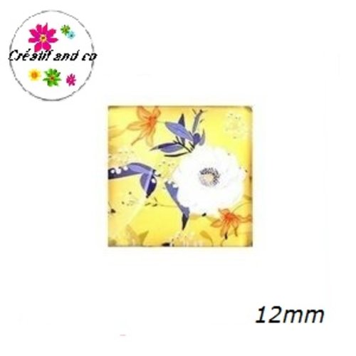 X2 cabochons carrés fleuris 12mm
