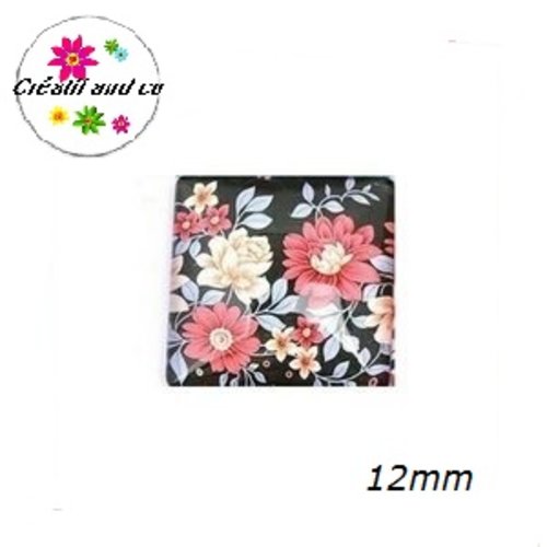X2 cabochons carrés fleuris 12mm