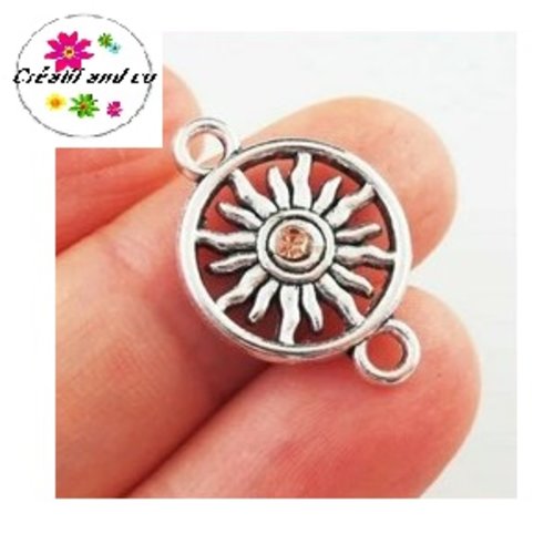 Connecteur cercle motif tournesol strass central saumon 23mm