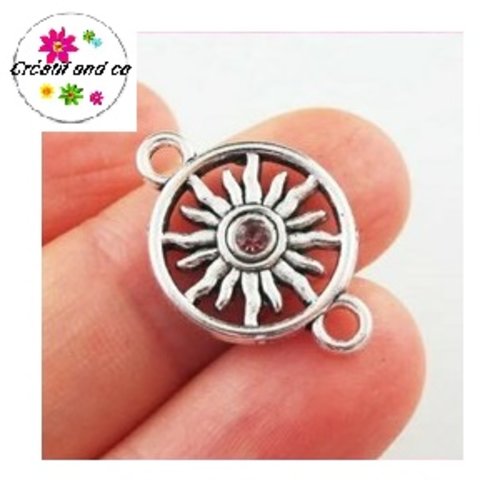 Connecteur cercle motif tournesol strass central parme 23mm