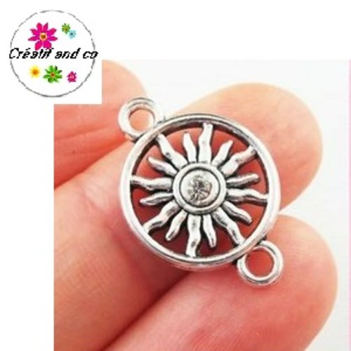 Connecteur cercle motif tournesol strass central brillant 23mm