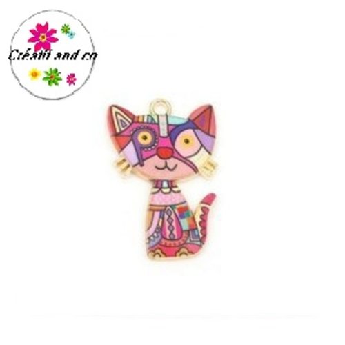 Breloque chat multicouleur émail 30mm