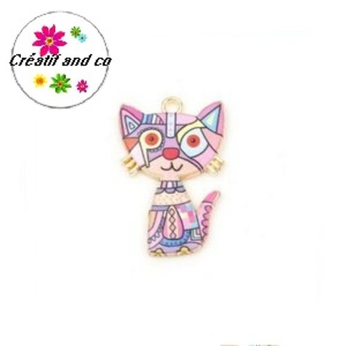 Breloque chat multicouleur émail  30mm