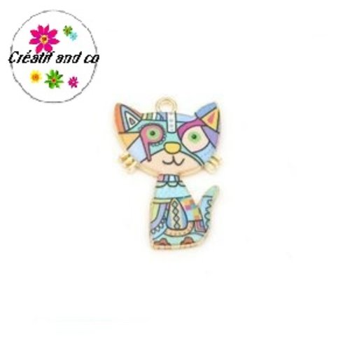 Breloque chat multicouleur émail  30mm