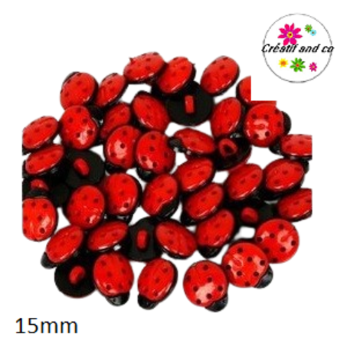 Bouton coccinelle rouge 15mm
