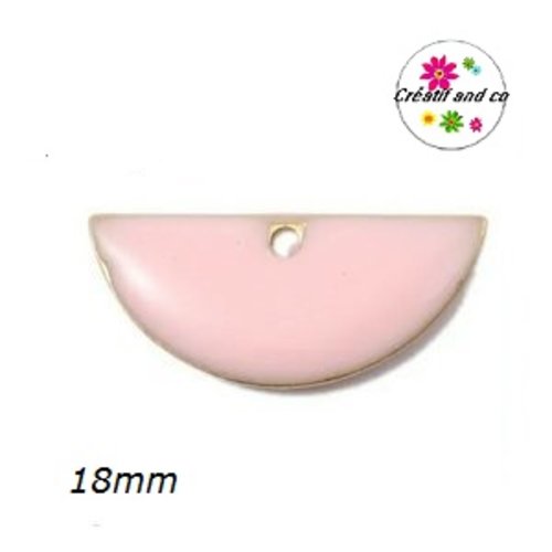 Pendentif demi rond rose émail 18mm