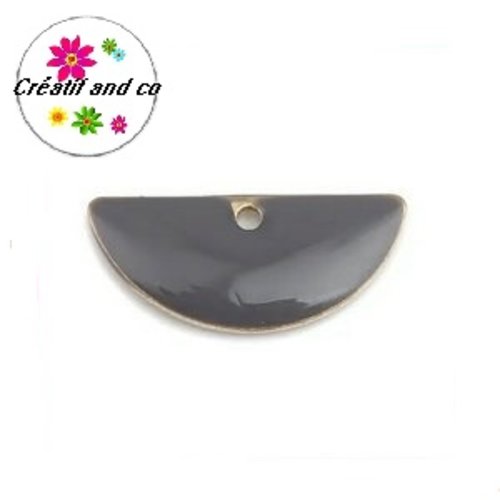 Pendentif demi rond gris émail 18mm