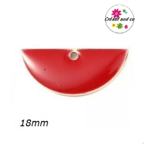 Pendentif demi rond rouge émail 18mm