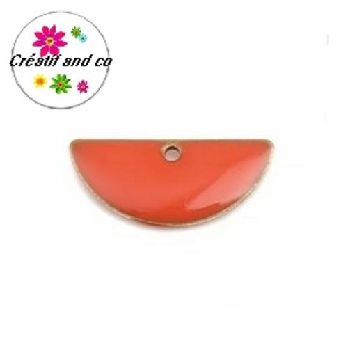 Pendentif demi rond orange foncé émail 18mm