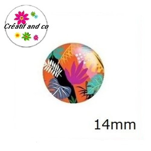 X2 cabochons feuilles colorées 14mm