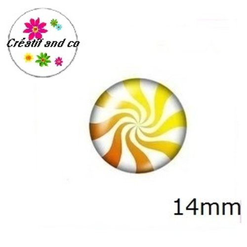 X2 cabochons tourbillon blanc/jaune/orange 14mm