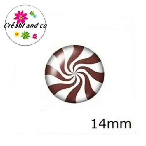 X2 cabochons tourbillon blanc/marron 14mm