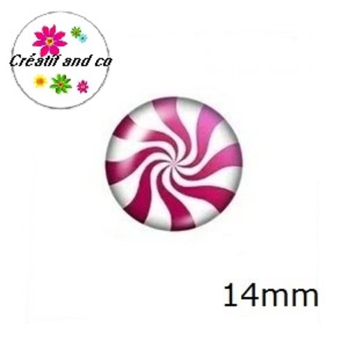 X2 cabochons tourbillon blanc/fuchsia 14mm