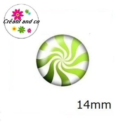 X2 cabochons tourbillon blanc/vert 14mm