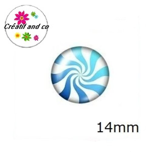 X2 cabochons tourbillon blanc/bleu 14mm