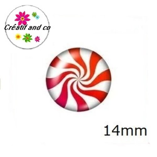 X2 cabochons tourbillon blanc/rouge 14mm