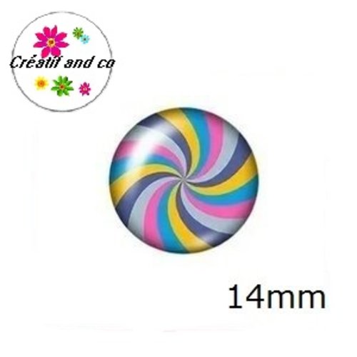 X2 cabochons tourbillon coloré 14mm