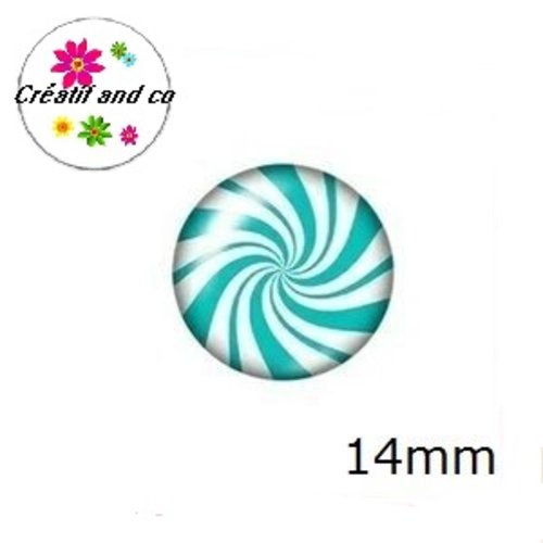 X2 cabochons tourbillon blanc/turquoise 14mm