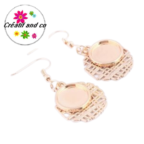 Boucle d'oreille cercle et son support cabochon rose gold 12mm