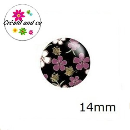 X2 cabochons fleuris 14mm