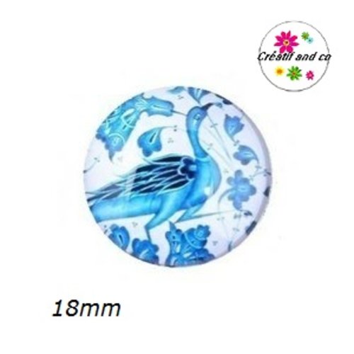 Cabochon oiseau bleu 18mm