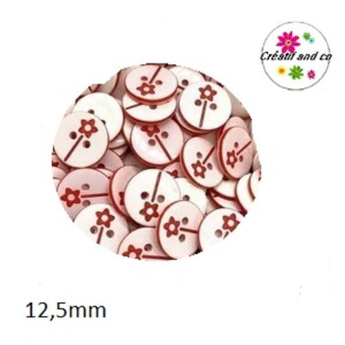 Bouton fleur rouge 12,5mm