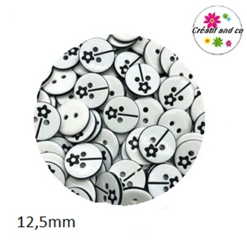 Bouton fleur noire 12,5mm