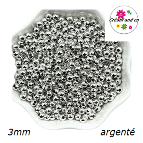 50 perles rondes argentées 3mm