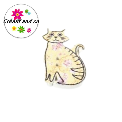 Bouton en bois chat coloré 30mm